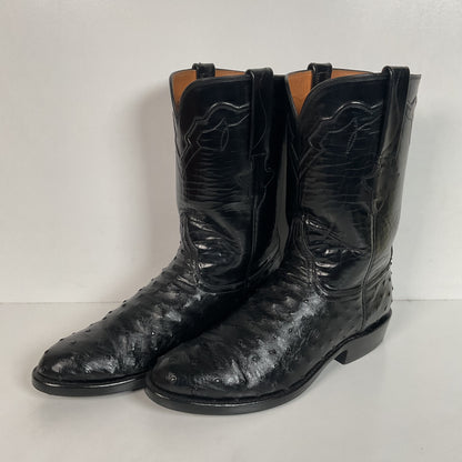 Recrafted Lucchese Classics Handmade Ostrich Quill Roper Boots 8.5 D Exotic