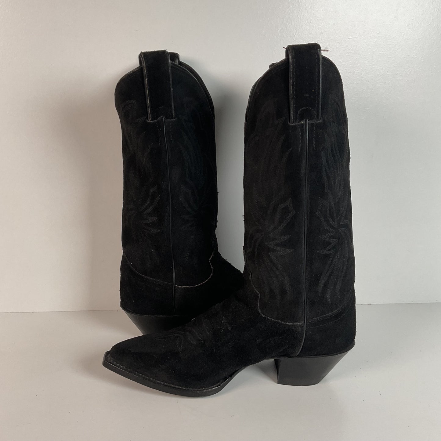 Vintage Justin Suede Cowgirl Boots | USA Made | Rough Out | Black | 5.5 B
