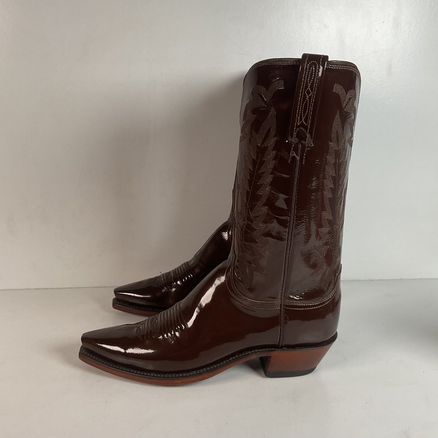 Lucchese Patent Leather Cowgirl Boots | Brown | Women’s 10