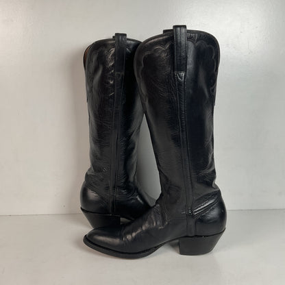 Vintage Lucchese Tall Cowgirl Boots 7 B USA Made Black Calf Skin