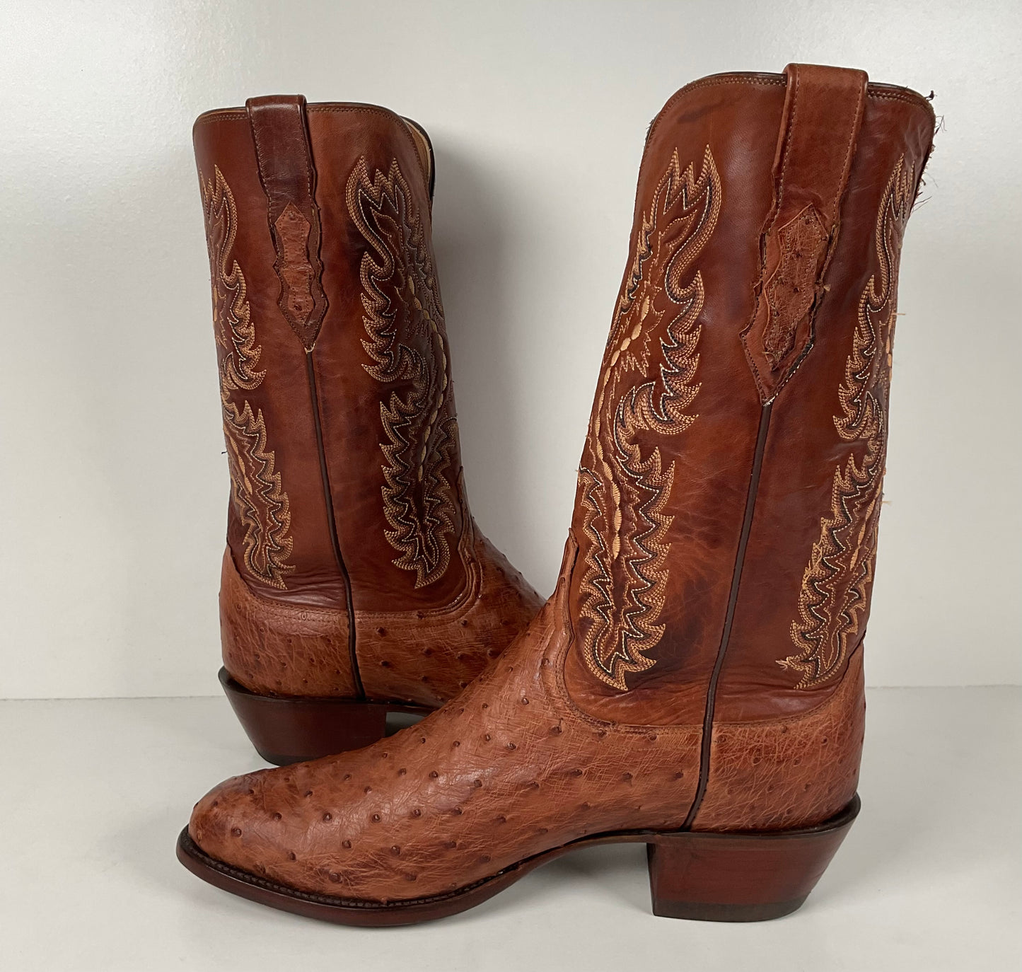 Lucchese 2000 Full Quill Ostrich Cowboy Boots | Barnwood | Exotic | Men’s 11 D