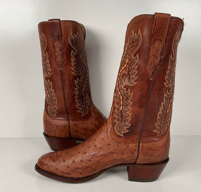 Lucchese 2000 Full Quill Ostrich Cowboy Boots | Barnwood | Exotic | Men’s 11 D