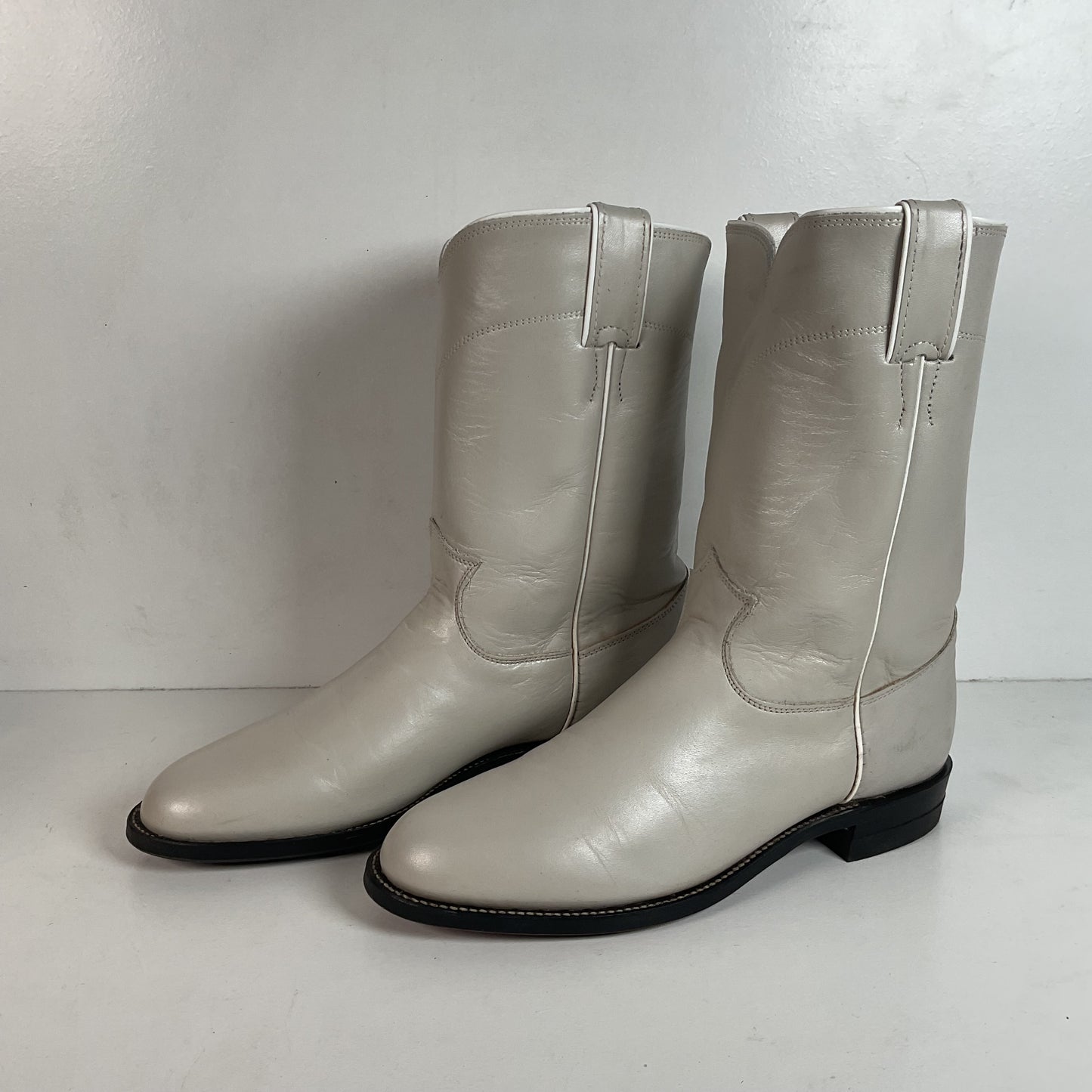 Justin Pearl White Roper Boots 8 C USA Made