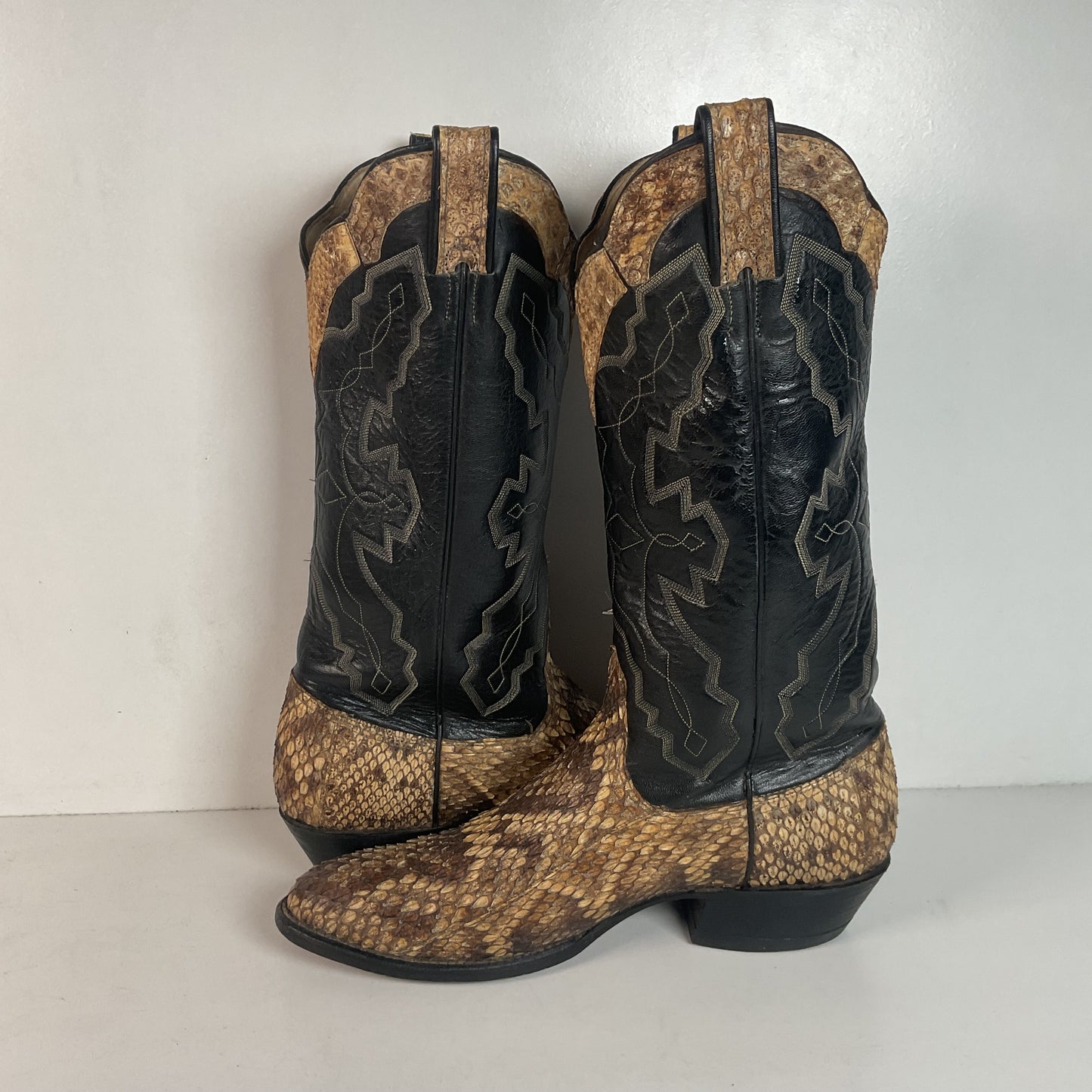 Diamondback Rattlesnake Cowboy Boots | Custom Made | Collar Overlay | Men’s 10 B