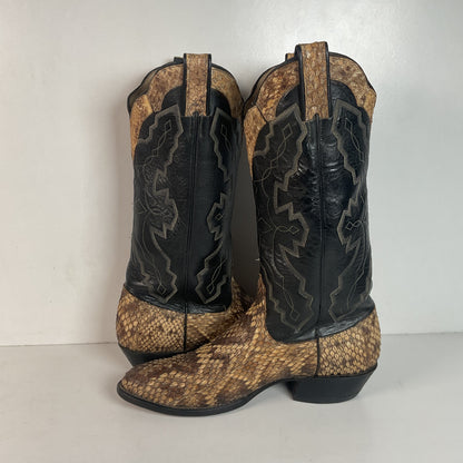 Diamondback Rattlesnake Cowboy Boots | Custom Made | Collar Overlay | Men’s 10 B
