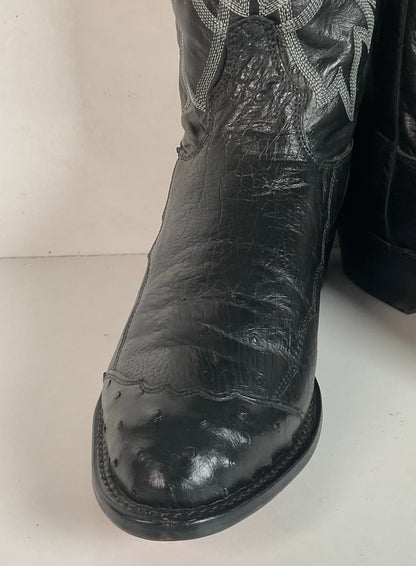 Tony Lama Smooth, Pin Quill Ostrich Cowboy Boots 8.5 EE Wingtip Exotic USA