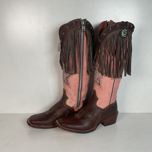 Dan Post 16” Fringe Cowgirl Boots 7.5 M Square Toe Star Inlay