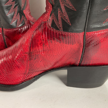 Vintage Justin Teju Lizard Cowgirl Boots | USA Made | Ruby Red | Women’s 7.5 B