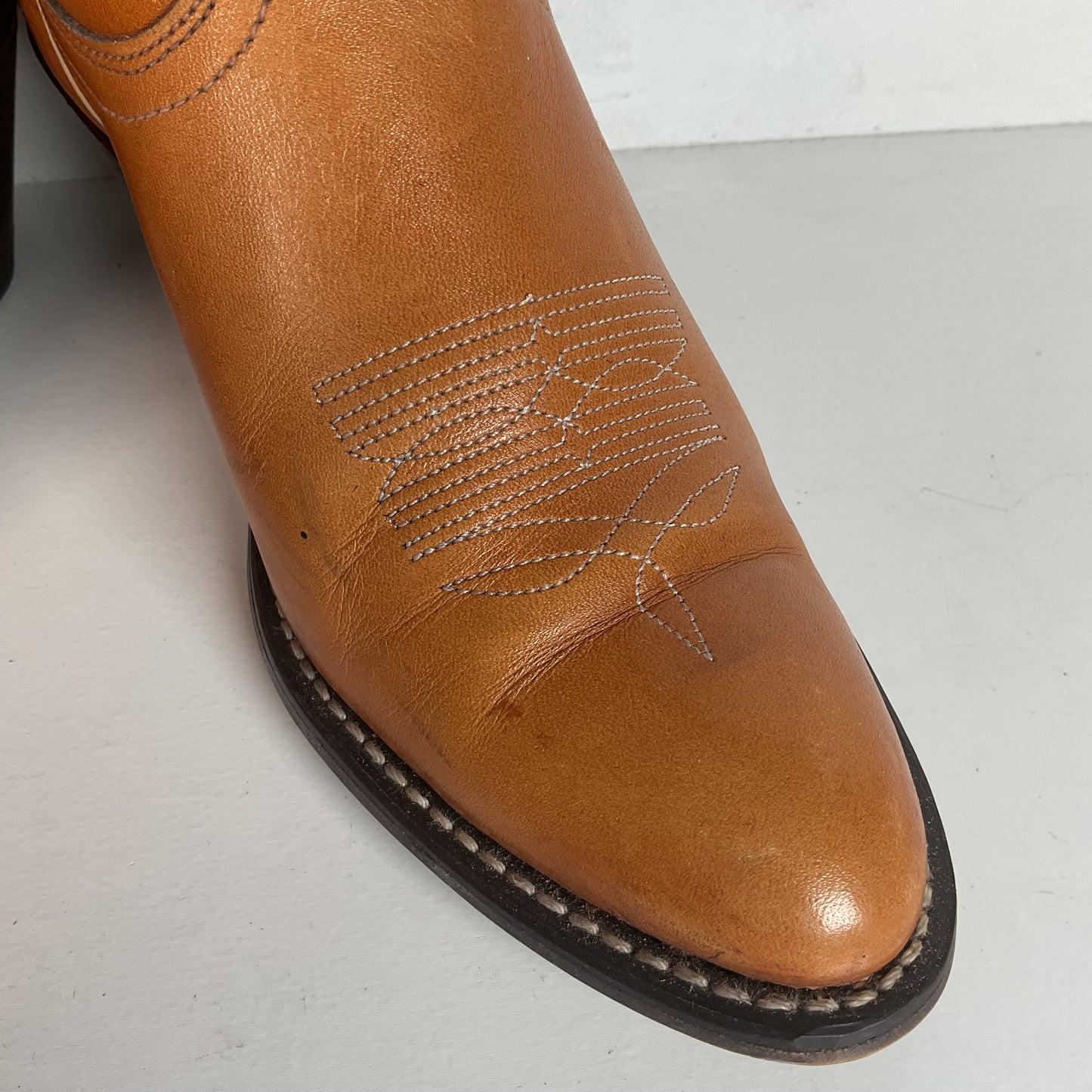 Vintage 1970s Acme Tooled Flower Inlay Cowgirl Boots 6.5 M USA Made