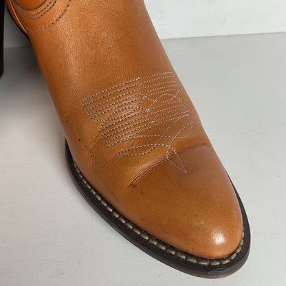 Vintage 1970s Acme Tooled Flower Inlay Cowgirl Boots 6.5 M USA Made
