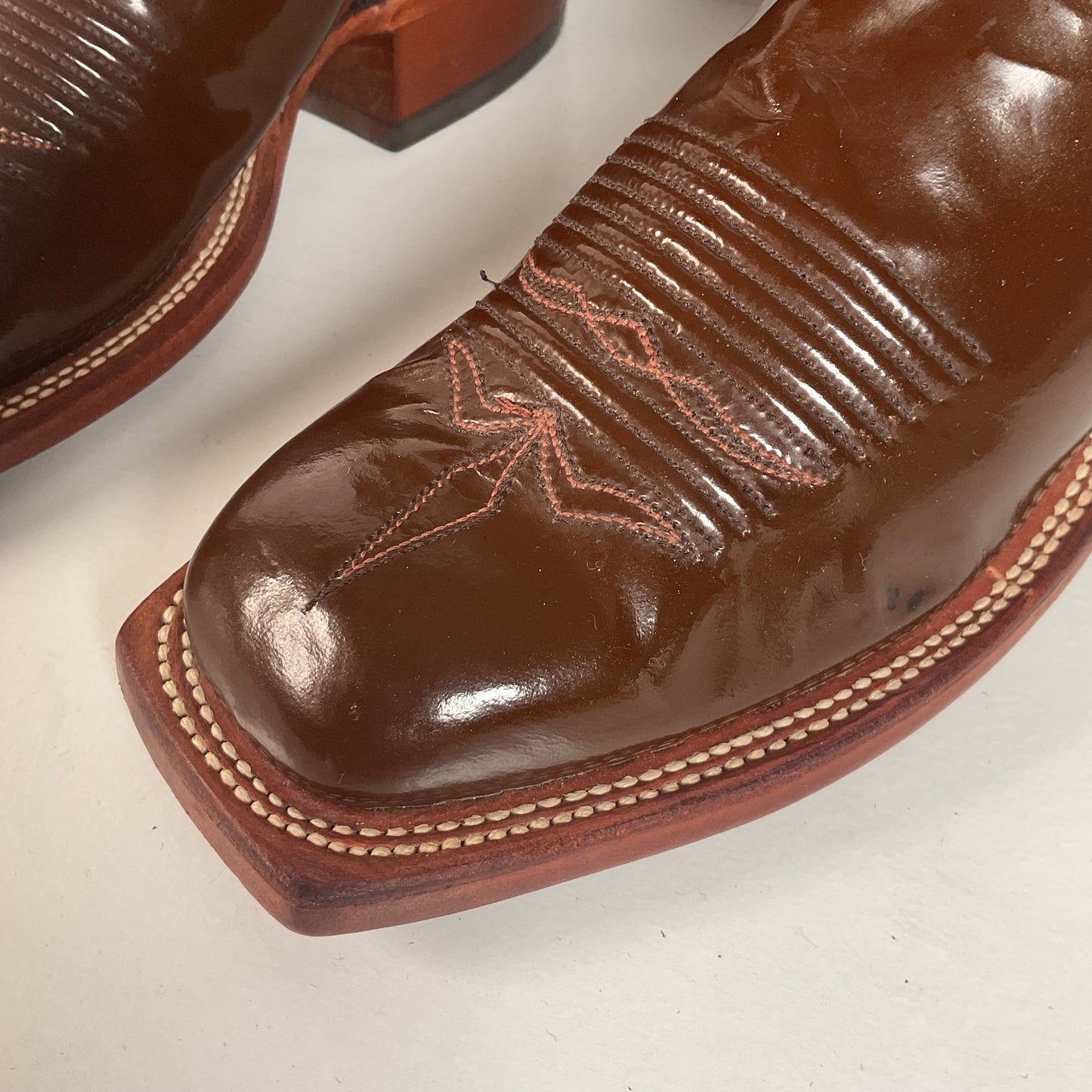 Lucchese 2000 Patent Leather Cowgirl Boots | Square Toe | Brown | USA Made | 6.5