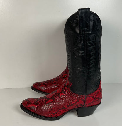 Vintage Justin Python Cowgirl Boots | Snakeskin | USA Made | Red | Women’s 7.5 B