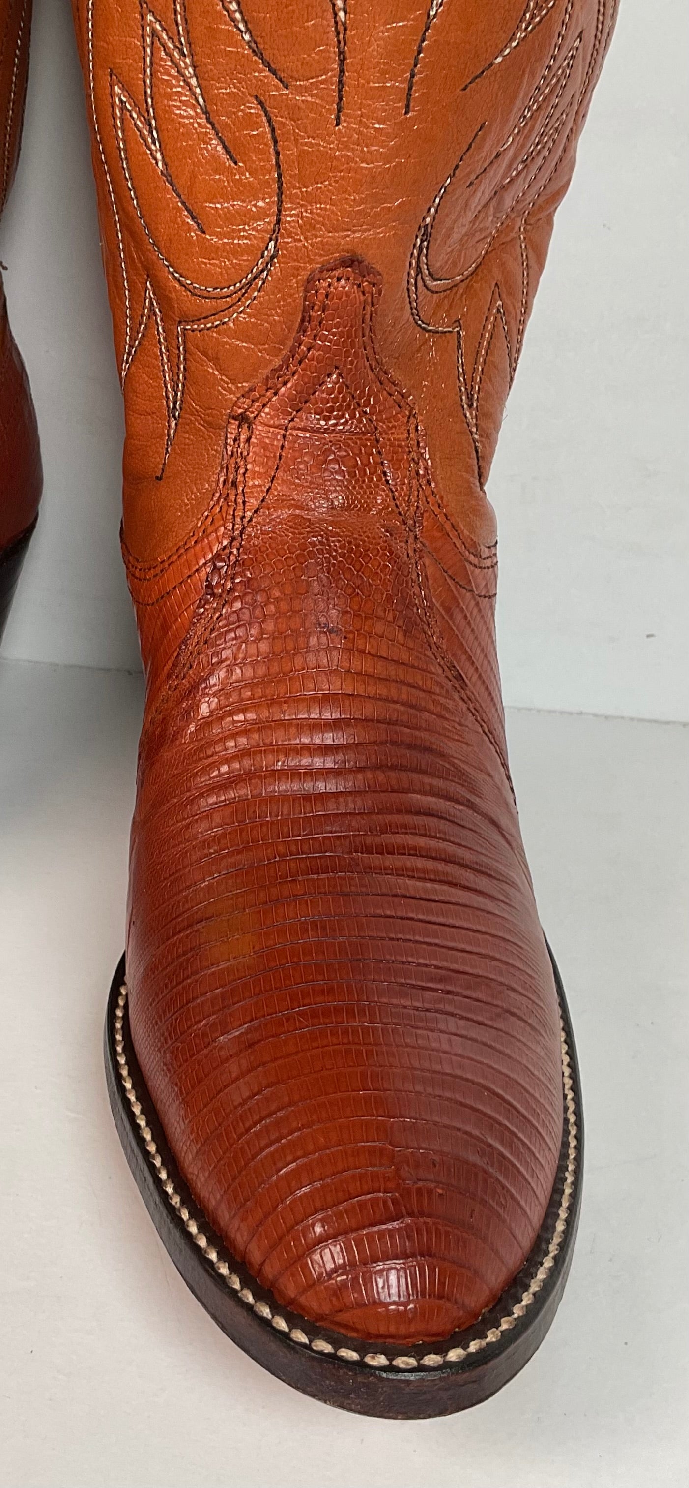 Vintage Dan Post Golden Spur Cowgirl Boots 7.5 C USA Made Lizard Teju