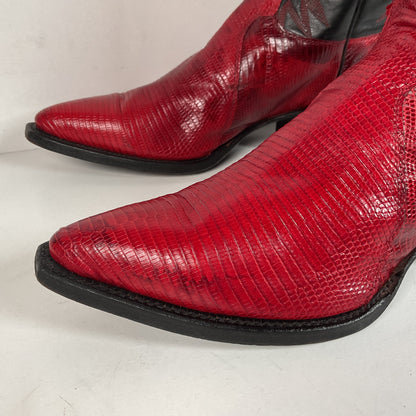 Vintage Justin Teju Lizard Cowgirl Boots | USA Made | Ruby Red | Women’s 7.5 B