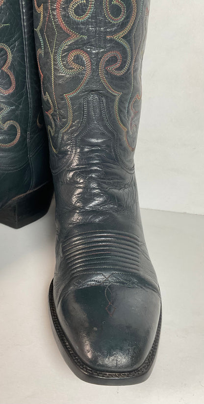 Vintage 1980s Lucchese San Antonio Navy Blue Cowboy Boots Men’s 9 B | Women’s 10