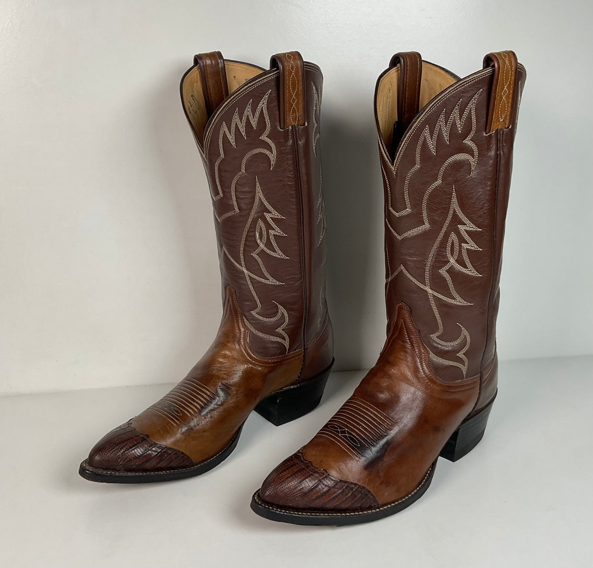 Vintage Tony Lama Lizard Wingtip Cowboy Boots | Gold Label | Men’s 9.5 D