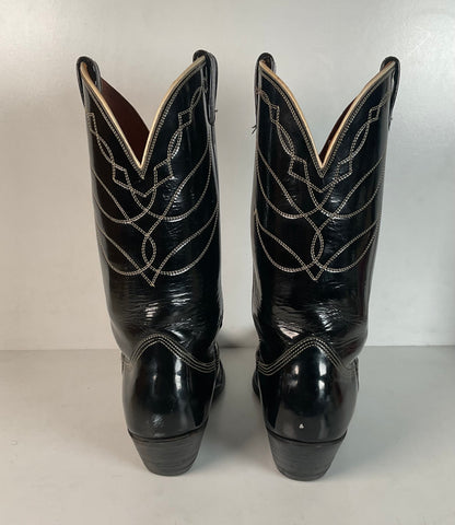 Vintage Nocona Patent Leather Cowboy Boots 9 D Glossy Old Black Label