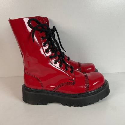 Underground England Lace Up Boots | Safety Toe | Cherry Red Patent | UK 6 | US 8