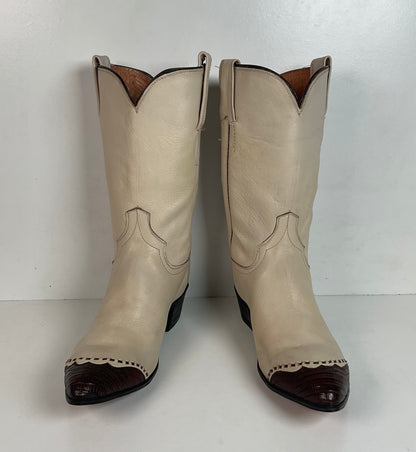 Vintage 1960s Cowtown Lizard Wingtip Cowboy Boots Men’s 8.5 A | Women’s 10