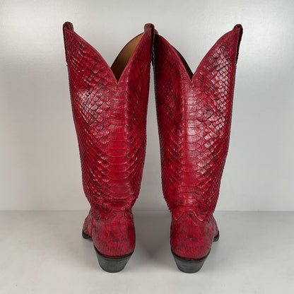 Tony Lama Full Python Cowboy Boots | Red Snakeskin | Men’s 9 | Women’s 10