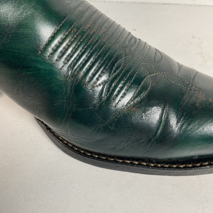 Vintage 1960s Tony Lama Emerald Green Cowboy Boots 10 E Distressed Gold Label