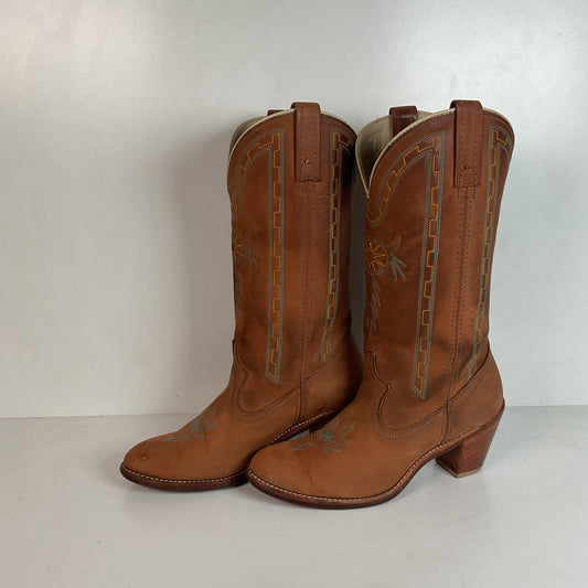 Vintage Dingo Acme Nubuck Suede Cowgirl Boots 8 M Dream Catcher Stitching