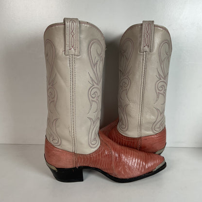Vintage Dan Post Peach Cowgirl Boots 10 Lizard Vamp USA Made