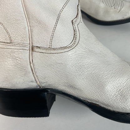 Vintage 1960s Justin White Cowboy Boots Men's 10 B | Women’s 11 Old Fort Worth Label