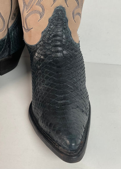 Vintage Tony Lama Python Snakeskin Cowgirl Boots | Dark Blue | Women’s 8 M