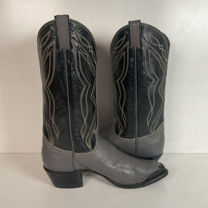 Vintage Tony Lama Charcoal Grey Wingtip Cowboy Boots 9 B Lizard Gold Label