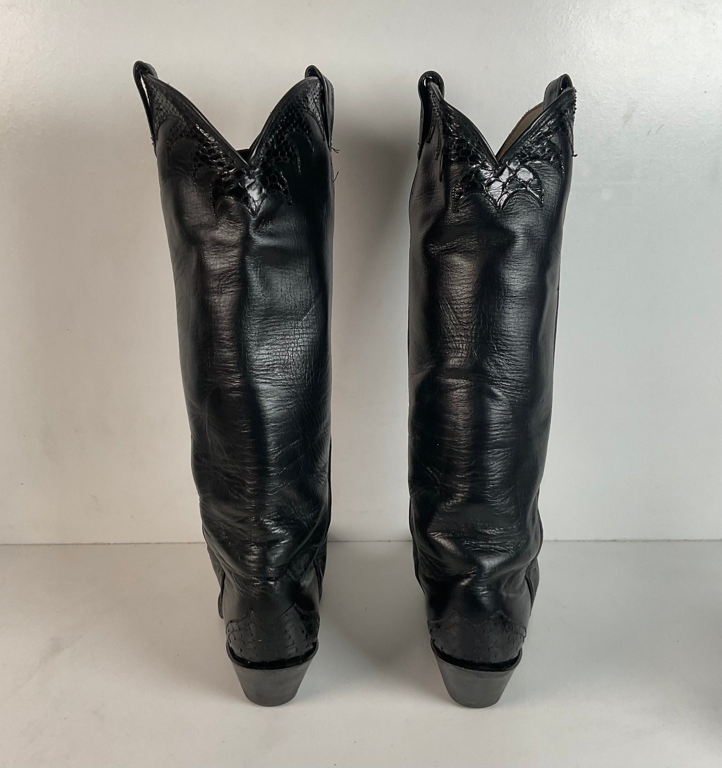 Vintage Larry Mahan Tall Black Cowgirl Boots | Python Snakeskin | 7 B