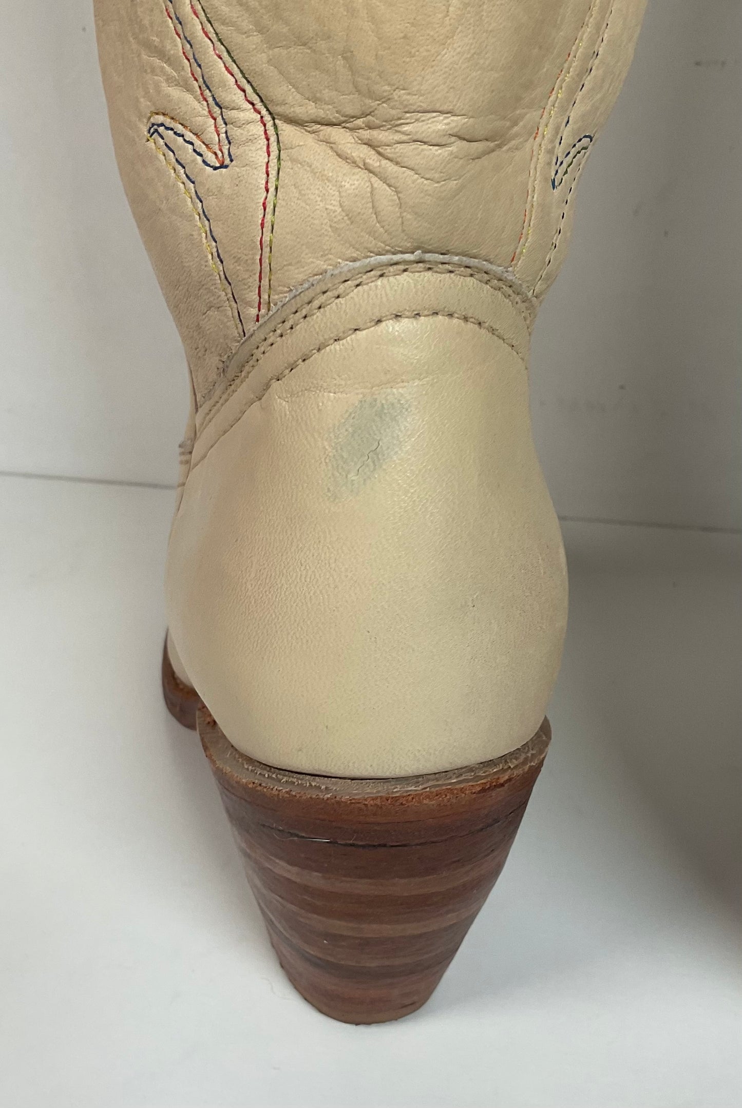Vintage Miss Capezio Tulip Cowgirl Boots 7.5 M USA Made Rainbow Stitched
