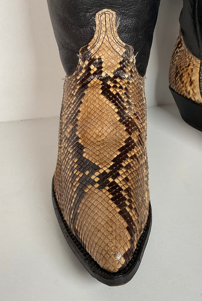 Vintage Abilene Snakeskin Cowgirl Boots | Tooled Python Overlay | Women’s 7.5 M