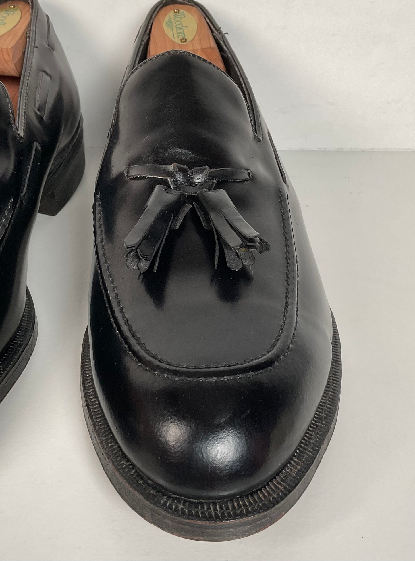 Vintage Florsheim Tassel Loafers | USA Made | Black Veal | High Shine | 10 EEE