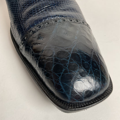David Eden Exotic Derby Shoes | Navy Blue Crocodile & Teju Lizard | Men’s 13