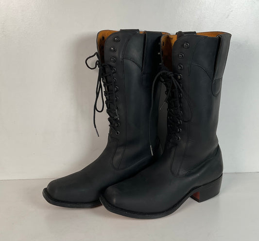 Custom Western Lace Up Boots | Go-Go | Black Oiled | Women’s 8 B