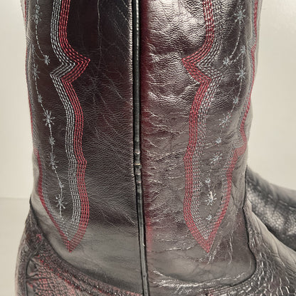 Vintage Longhorn Ostrich Leg Cowboy Boots | Exotic | Black Cherry | Men’s 13 D