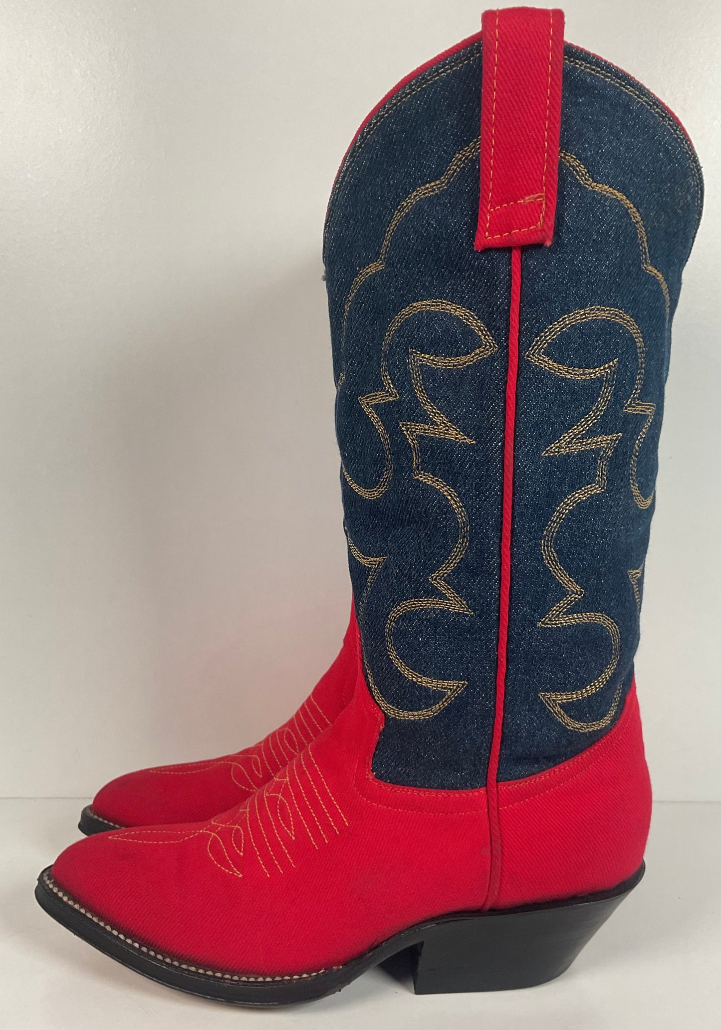 Vintage Red Denim Cowgirl Boots 6.5 B Custom Made