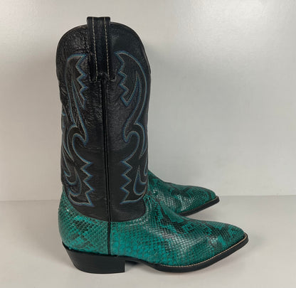 Python Snakeskin Cowboy Boots | Front Cut | Turquoise | Men’s 7.5 | Women’s 8.5