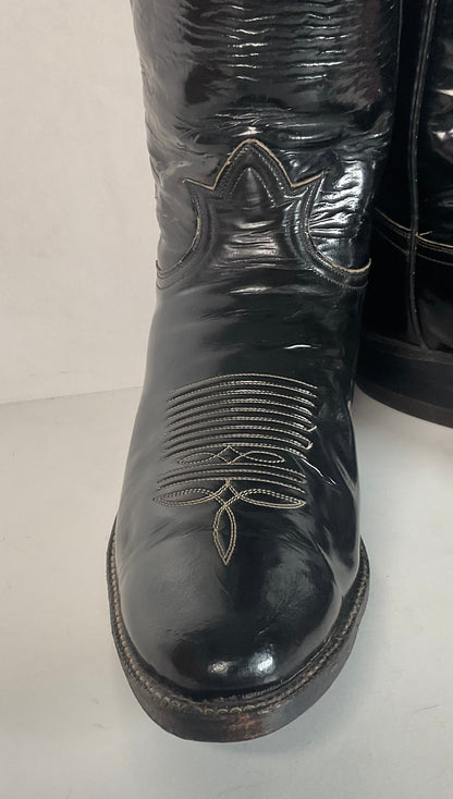 Late 1960s Tony Lama Patent Leather Cowboy Boots 10.5 D Glossy USA Made