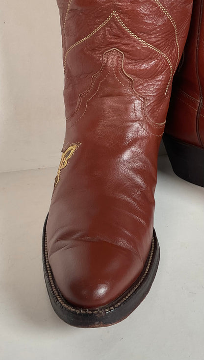 Vintage Justin Tall Butterfly Inlay Cowgirl Boots 6.5 C Snakeskin 70s