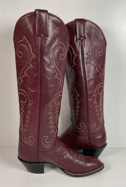 Vintage Hondo 18” Burgundy Cowgirl Boots 6.5 A Stitched