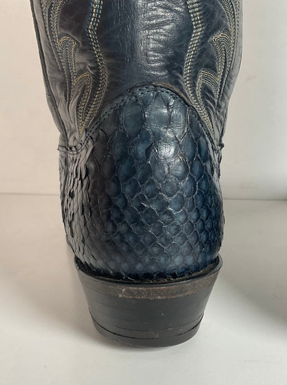 Vintage Nocona Dark Blue Python Cowboy Boots 9 EE Back Cut Snakeskin