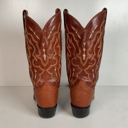 Tony Lama Bonham Cognac Smooth Ostrich 8.5 EE USA Made Distressed