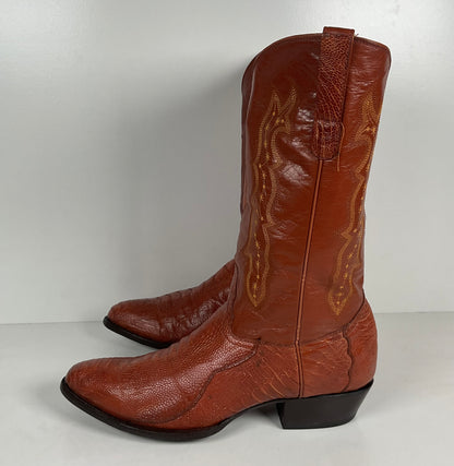 Vintage Longhorn Ostrich Leg Cowboy Boots | Exotic | Tooled Inlays | Men’s 13 D