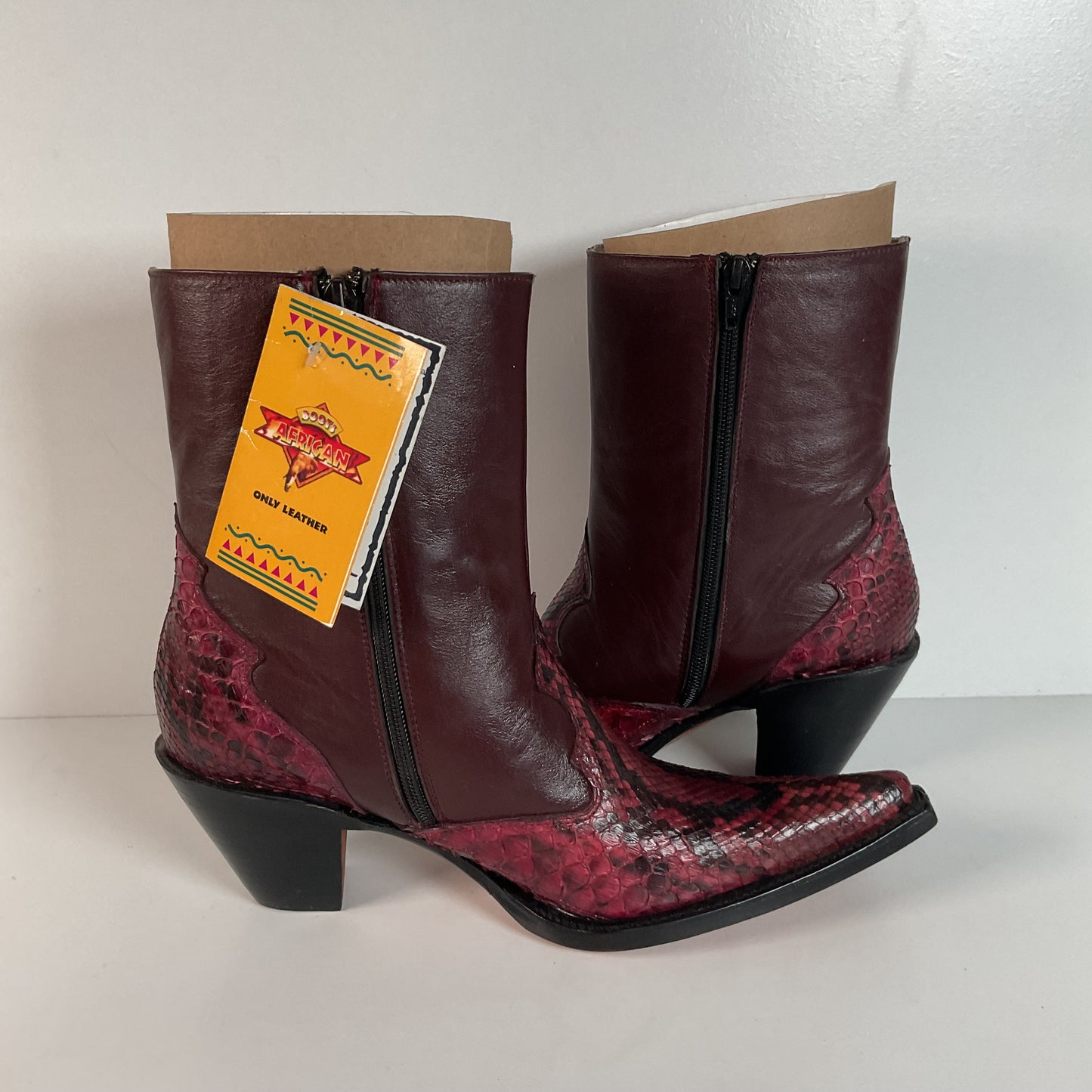 Western Snakeskin Stiletto Boots | Burgundy Python | Men’s 7.5 | Women’s 9