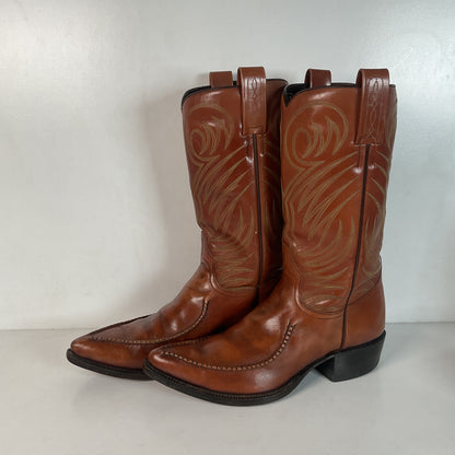 Vintage 1970s Dan Post Whip Stitch Cowboy Boots 9 D Stove Pipe