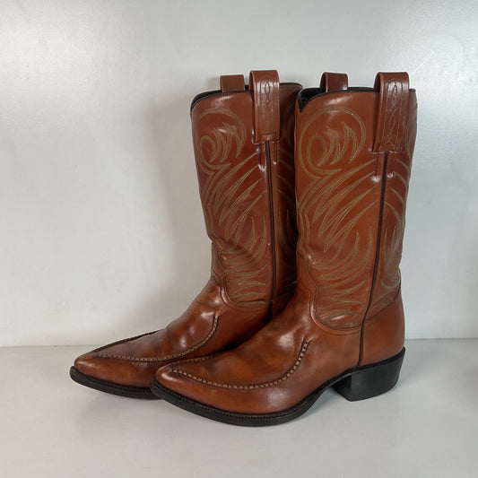 Vintage 1970s Dan Post Whip Stitch Cowboy Boots 9 D Stove Pipe