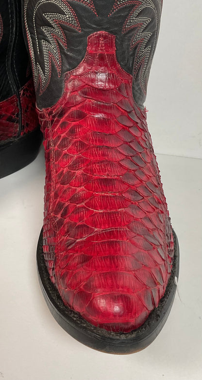 Vintage Laredo Ruby Red Python Snakeskin Cowboy Boots 8 D USA Made Back Cut