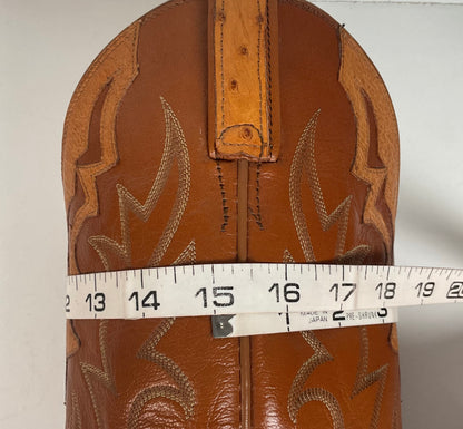 Vintage Dan Post Smooth Ostrich Cowboy Boots | Exotic | Tooled Overlay | 10.5 D